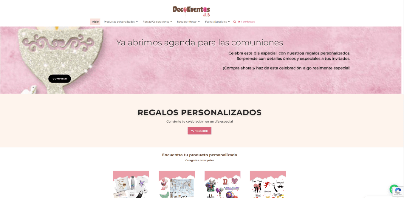 decoeventosjlb – Diseño de página web para Regalos Personalizados para Celebraciones