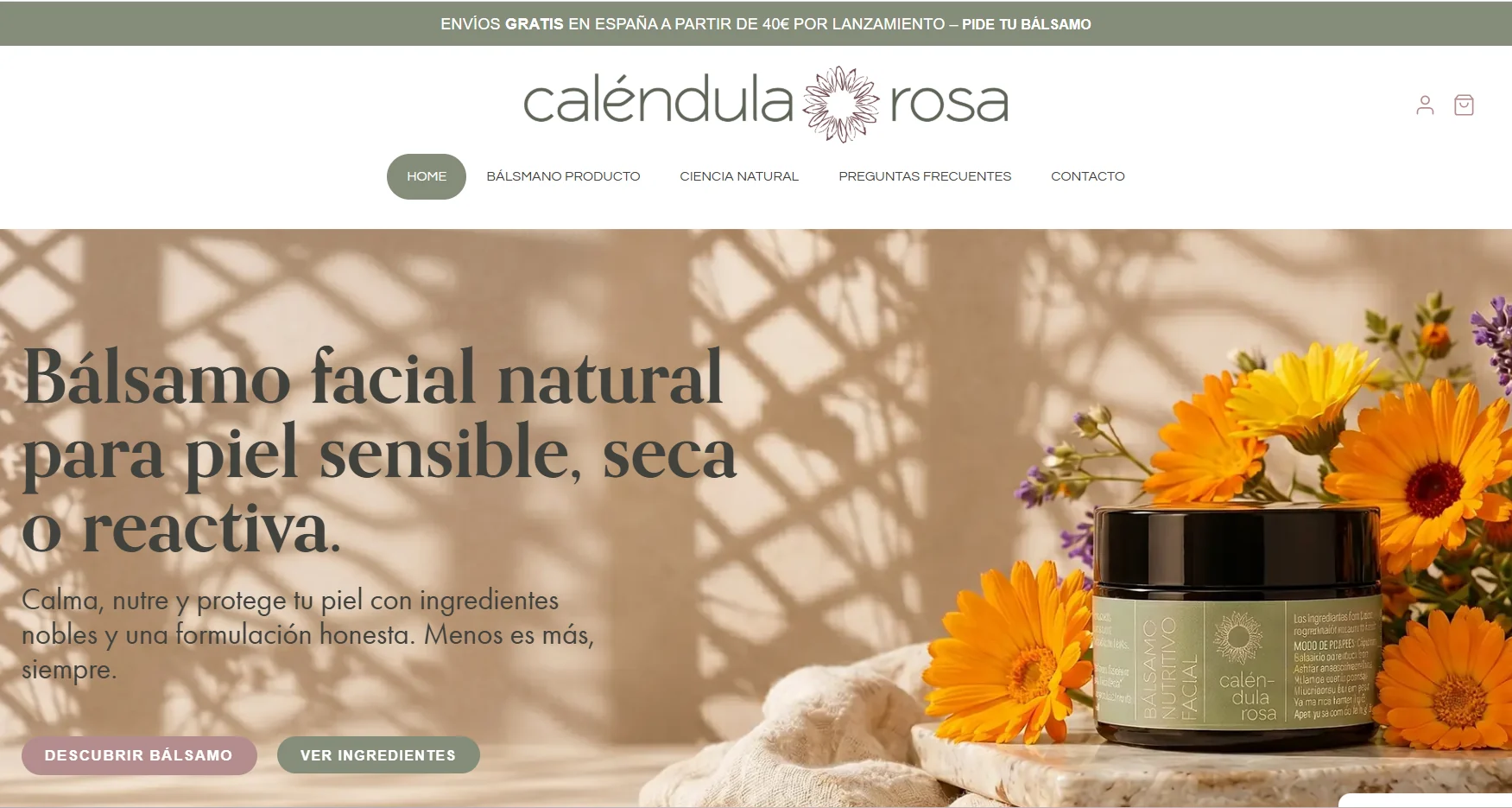 Proyecto ecommerce para Caléndula Rosa, marca de cosmética natural