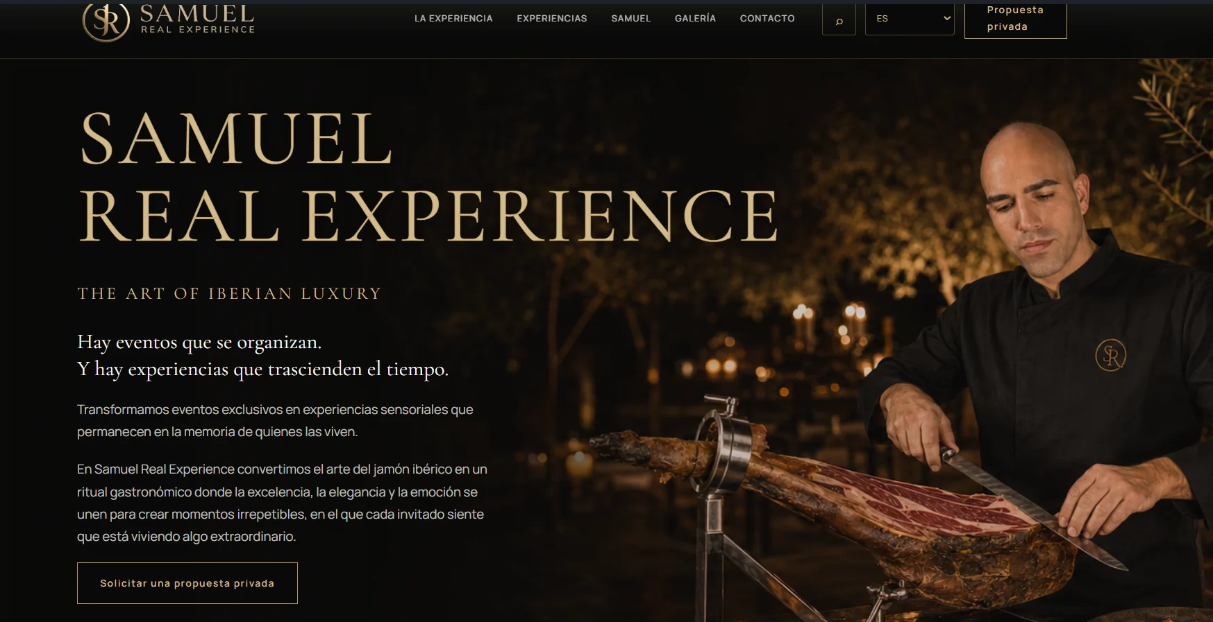 Landing page para Samuel Real Experience, experiencias gastronómicas exclusivas