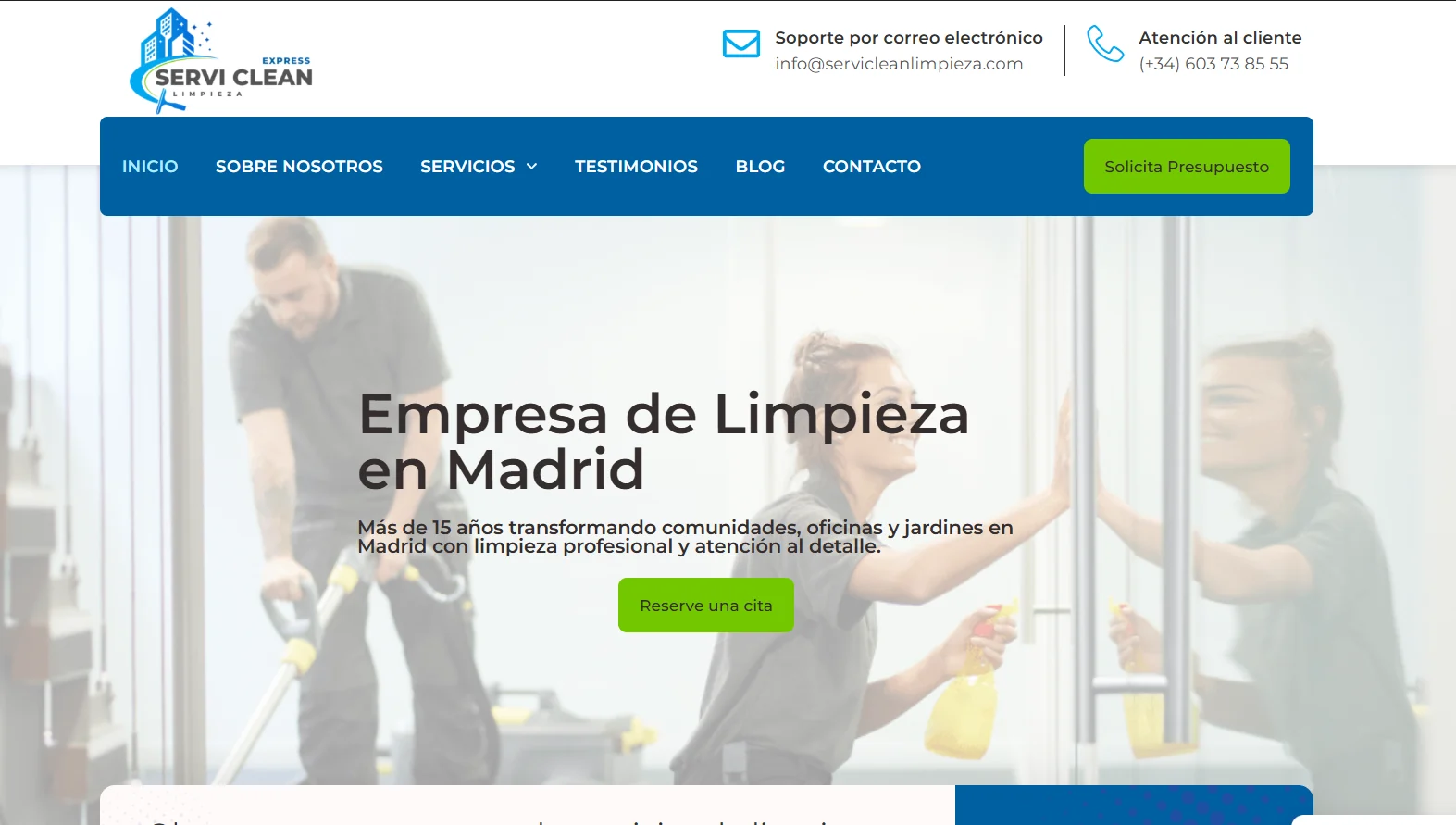 Proyecto web para Serviclean, empresa de limpieza profesional en Madrid